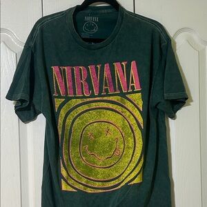 NIRVANA Green Tee with Iconic Logo NWOT